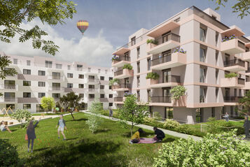 Visualisierung der Hofansicht eines Wohnprojekts im 23. Bezirk in der Mackgasse 7-13