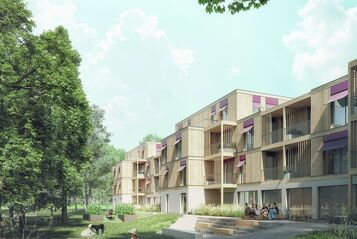 Visualisierung eines Wohnprojekts in Holz- und Holzhybrid-Bauweise