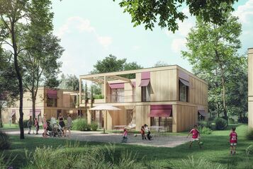 Visualisierung eines Wohnprojekts in Holz- und Holzhybrid-Bauweise