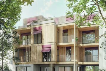 Visualisierung eines Wohnprojekts in Holz- und Holzhybrid-Bauweise